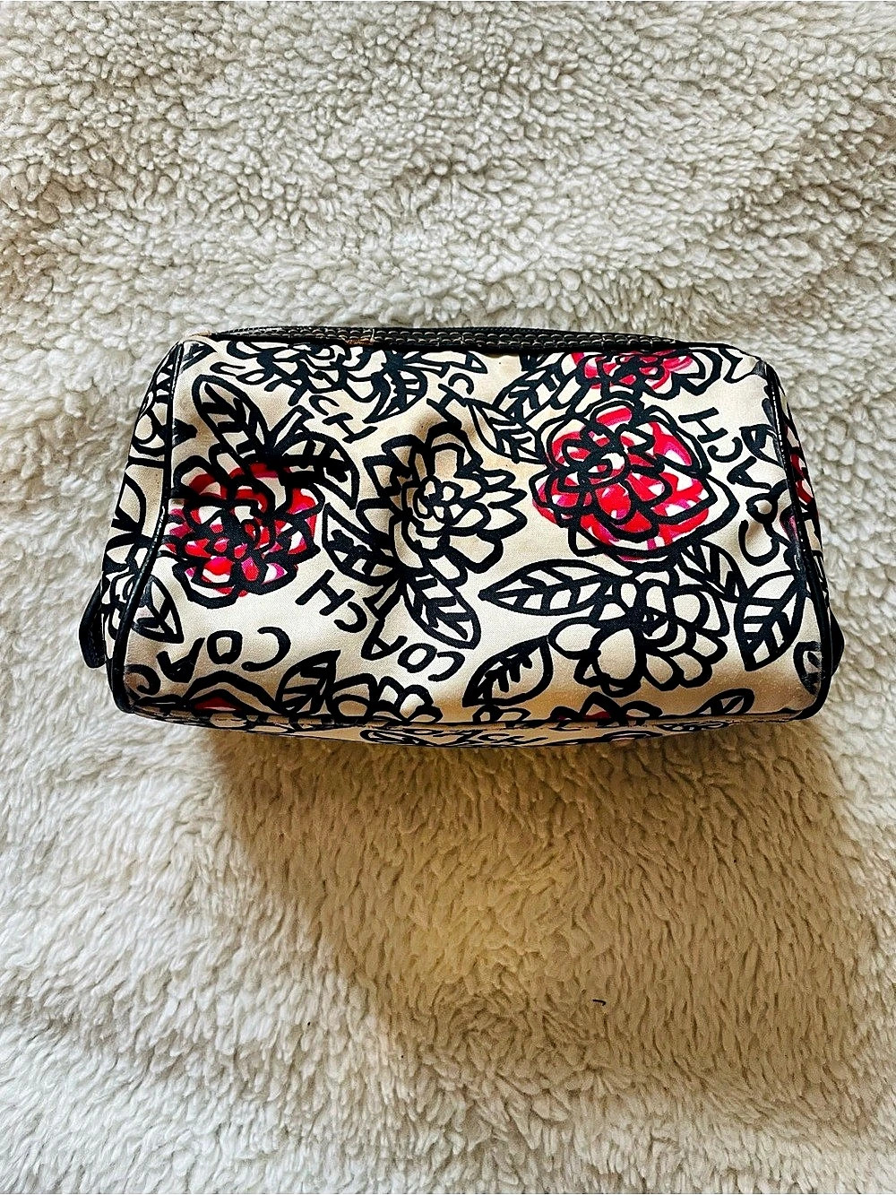 Coach Poppy Floral Graffiti Cosmetic Pouch Cream & Black